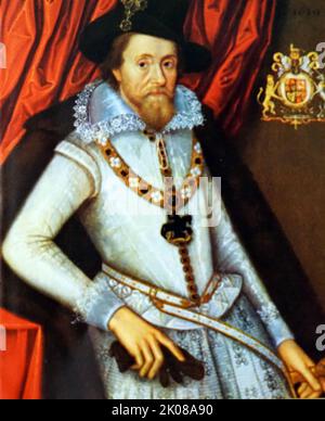 James VI (James Charles Stuart; 19 juin 1566 - 27 mars 1625) était roi d'Écosse comme James VI du 24 juillet 1567 et roi d'Angleterre et d'Irlande comme James I de l'Union des couronnes écossaises et anglaises le 24 mars 1603 jusqu'à sa mort en 1625 Banque D'Images