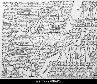 Scène des reliefs de la bataille de Kadesh en 1274 av. J.-C. La bataille de Kadesh ou bataille de Qadesh a eu lieu entre les forces du Nouveau Royaume d'Égypte sous Ramesses II et l'Empire Hittite sous Muwatalli II à la ville de Kadesh sur la rivière Orontes, juste en amont du lac Homs près de la frontière Liban-Syrie moderne Banque D'Images