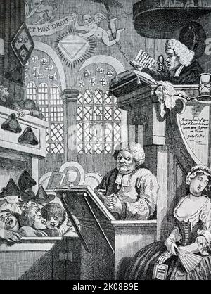 Englische Scheinheiligkeit de William Hogarth FRSA (10 novembre 1697 - 26 octobre 1764) est un peintre anglais, un graveur, un satiriste illustré, un critique social et un dessinateur éditorial Banque D'Images