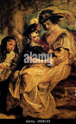 Portrait d'Helene Fourment avec ses enfants, 1635, de Sir Peter Paul Rubens (28 juin 1577 - 30 mai 1640) est un artiste et diplomate flamand du duché de Brabant dans le sud des pays-Bas Banque D'Images
