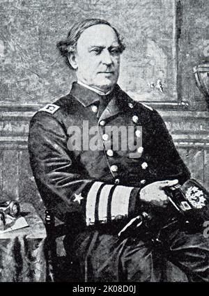 David Glasgow Farragut (5 juillet 1801 - 14 août 1870) était officier de drapeau de la marine américaine pendant la guerre de Sécession. Il a été le premier amiral arrière, vice-amiral et amiral de la Marine des États-Unis Banque D'Images