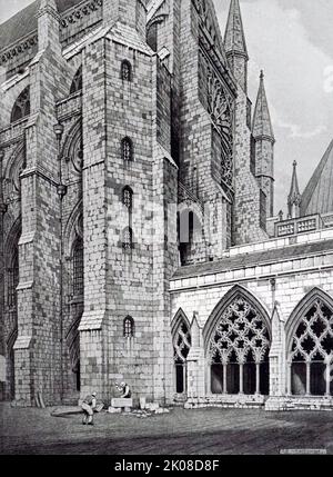 Abbaye de Westminster, Londres. Vue sur le transpt sud depuis les cloîtres. Dessin de A. E. Newcombe Banque D'Images