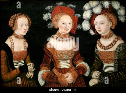 Sibylla, Emilia, et Sidonia von Sachsen, princesse de Saxe, c1535, par Lucas Cranach le jeune (4 octobre 1515 - 25 janvier 1586) était un peintre et portraitiste allemand de la Renaissance Banque D'Images