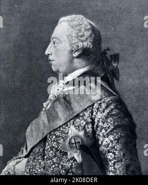 George III, roi d'Angleterre, par Allan Ramsay (13 octobre 1713 - 10 août 1784) était un éminent peintre-portrait écossais. George III (George William Frederick; 4 juin 1738 - 29 janvier 1820) fut roi de Grande-Bretagne et d'Irlande du 25 octobre 1760 jusqu'à l'Union des deux royaumes le 1 janvier 1801, après quoi il fut roi du Royaume-Uni de Grande-Bretagne et d'Irlande jusqu'à sa mort en 1820 Banque D'Images