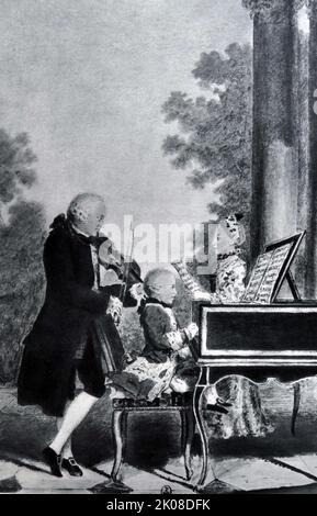 Leopold Mozart et sa fille Marianne Mozart. Johann Georg Leopold Mozart (14 novembre 1719 - 28 mai 1787) était un compositeur, chef d'orchestre, professeur de musique et violoniste allemand. Maria Anna Walburga Ignatia Mozart (30 juillet 1751 - 29 octobre 1829), appelée Marianne, était une musicienne, la sœur aînée de Wolfgang Amadeus Mozart Banque D'Images