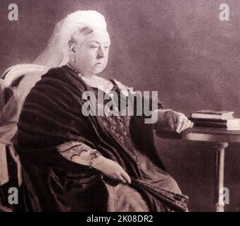Victoria (Alexandrina Victoria; 24 mai 1819 - 22 janvier 1901) fut reine du Royaume-Uni de Grande-Bretagne et d'Irlande du 20 juin 1837 jusqu'à sa mort en 1901. Connu sous le nom d'ère victorienne, son règne de 63 ans et sept mois était plus long que tout autre monarque britannique précédent Banque D'Images