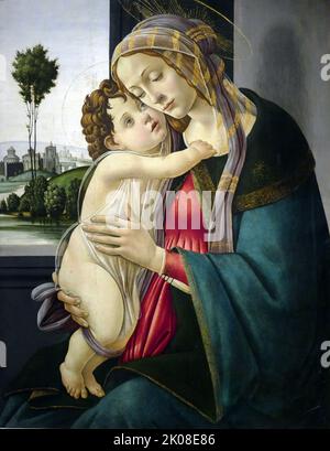 La Vierge à l'enfant, c1475-1500, de l'atelier d'Alessandro di Mariano di Vanni Filipepi (c. 1445 - 17 mai 1510), connu sous le nom de Sandro Botticelli, était un peintre italien du début de la Renaissance Banque D'Images