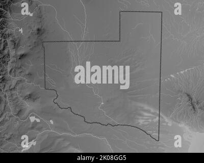 La Pampa, province d'Argentine. Carte d'altitude en niveaux de gris avec lacs et rivières Banque D'Images