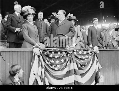 Baseball, professionnel - président et Mme Taft; général Clarence Edwards, 1910. Banque D'Images