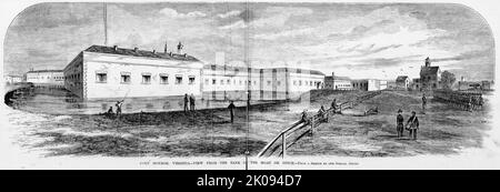 Fort Monroe, Virginie - vue depuis la rive du fossé ou de la fossé (1861). Illustration de la guerre de Sécession américaine du 19th siècle tirée du journal illustré de Frank Leslie Banque D'Images