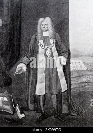 Sir William Pritchard (1632-1705) était un marchand et politicien anglais, Lord Mayor of London en 1682. D'une peinture à l'eau. Banque D'Images