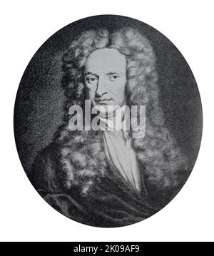 Sir Isaac Newton PRS (25 décembre 1642 - 20 mars 1726) était un mathématicien, physicien, astronome, théologien et auteur anglais (décrit à son époque comme un « philosophe naturel ») largement reconnu comme l'un des plus grands mathématiciens, physiciens et scientifiques les plus influents de tous les temps. Banque D'Images