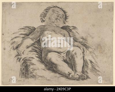 Enfant endormi, en partie dans l'ombre, après Reni(?), 17th siècle. Banque D'Images