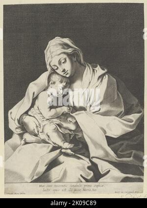 La Vierge tenant le bébé Christ sur ses genoux, après Reni, 1630-78. Banque D'Images