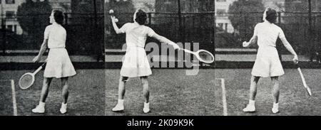 Jean Nicoll, joueur de tennis, fait la démonstration d'un service. Séquence photo du coup d'un service au tennis. Banque D'Images