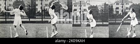 Jean Nicoll, joueur de tennis, fait la démonstration d'un service. Séquence photo du coup d'un service au tennis. Banque D'Images