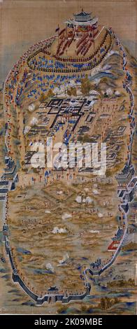 Procession de huit jours menée par le roi Jeongjo. Exercices militaires de nuit à Seojangdae, 1795. La procession du roi Jeongjo avec sa mère Lady Hyegyeonggung Hong, plus tard la reine Heongyeong à son 60th anniversaire, en 1795, à la tombe de son père le prince héritier Sado (1735-1762). Hwaseong a été représenté sur un écran de huit volets. Jeongjo de Joseon (28 octobre 1752 - 18 août 1800) était le 22nd dirigeant de la dynastie Joseon de Corée, 1776-1800. Il a fait diverses tentatives pour réformer et améliorer la nation de Corée. Banque D'Images