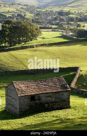 Ancienne grange près de Hawes, Wensleydale, dans le Yorkshire Dales, Royaume-Uni Banque D'Images