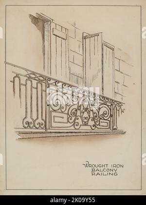 Rail de balcon en fer forgé, ch. 1936. Banque D'Images