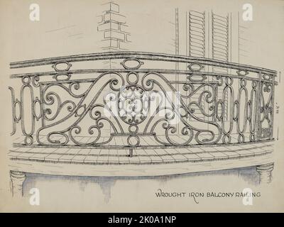 Balcon en fer forgé, c. 1936. Banque D'Images