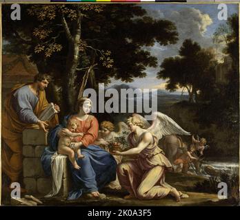 Le repos suspension la fuite en Egypte. Esquisse pour le carton de la tapisserie tiss&#xe9;e pour la prothèse de la vie de la Vierge destin&#xe9;e &#xe0; la cath&#xe9;la capitale notre-Dame, c1652. Banque D'Images
