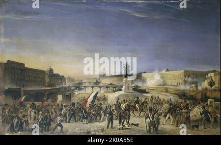 Attaque contre le Louvre, 29 juillet 1830, vue du Pont-neuf, 1830. Banque D'Images