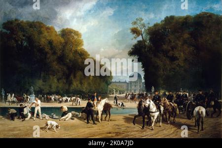 Artillerie campée dans les jardins des Tuileries (fin septembre 1870), 1871. Banque D'Images