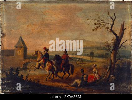 Soldats dans un paysage, entre 1751 et 1800. Banque D'Images