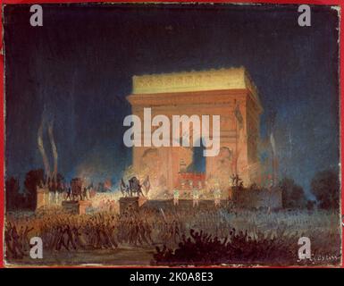 Distribution des drapeaux à la Garde nationale, devant l'Arc de Triomphe, 20 avril 1848. Banque D'Images