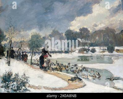 Canards à Bois de Boulogne - décembre 1879. Banque D'Images