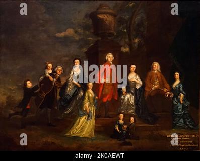 Portrait de groupe de Richard Eliot et de la famille; 1746 par Sir Joshua Reynolds (1723-1792). Richard Eliot (1694-1748), de St. Giles-in-the-Fields, Middlesex, était un diplomate britannique, un fonctionnaire et un homme politique qui a siégé à la Chambre des communes de 1733 à 1748 Banque D'Images