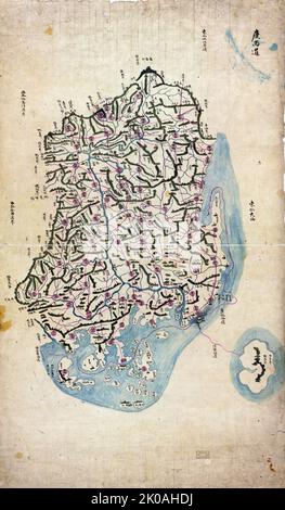 Choson, carte de l'ère Joseon Corée. Vers 1750 - 1800 Banque D'Images