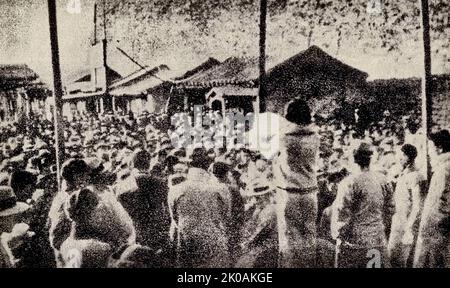 Les étudiants de l'Union étudiante de Beijing mobilisent les gens pour résister à l'invasion japonaise. L'Union étudiante de Beijing est une organisation étudiante progressiste sous la direction du Parti communiste chinois. Banque D'Images