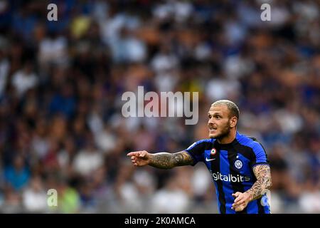 Milan, Italie. 10 septembre 2022. Federico DiMarco du FC Internazionale gestes pendant la série Un match de football entre le FC Internazionale et le FC Torino. Credit: Nicolò Campo/Alay Live News Banque D'Images