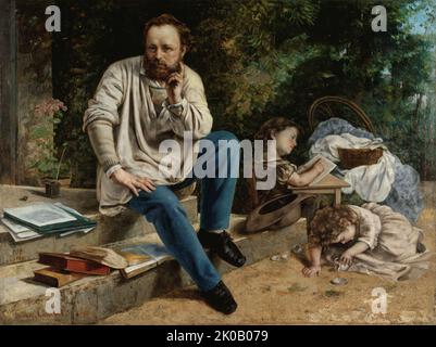 Pierre-Joseph Proudhon et ses enfants en 1853, 1865. Banque D'Images