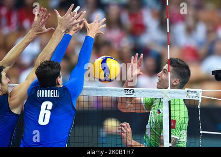 Katowice, Pologne. 10th septembre 2022. Cebulj Klemen lors du championnat du monde 2022 de la FIVB entre la Slovénie et l'Italie sur 10 septembre 2022 à Katowice, Pologne. (Photo de PressFocus/Sipa USA)France OUT, Pologne OUT Credit: SIPA USA/Alay Live News Banque D'Images