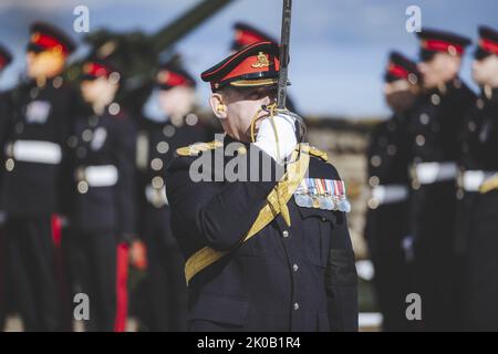 Londres, Royaume-Uni. 11th septembre 2022. Les membres des gardes de Coldstream se sont produits après le Conseil d'accession au Palais Saint-Jacques, le roi Charles III étant officiellement proclamé le nouveau monarque britannique après la mort de la reine Elizabeth II, à Londres, samedi, 10 septembre 2022. Photo du ministre de la Défense du Royaume-Uni/UPI crédit: UPI/Alay Live News Banque D'Images