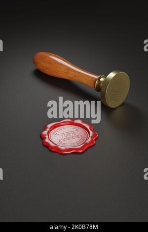 Cire d'étanchéité et une cire d'étanchéité en bois estamper sur fond noir. 3d illustration. Banque D'Images