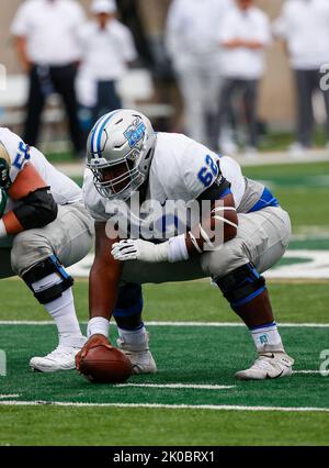 10 septembre 2022: Le joueur de lineman offensif Jordan Palmer (62) des Raiders bleus du Tennessee du Moyen-Orient s'emboîte de la balle dans le match de football entre l'État du Colorado et le Tennessee du Moyen-Orient au stade Canvas de fort Collins, CO. MTSU a été déployé à un 34-0 plomb sur la route et a tenu pour gagner 34-19. Derek Regensburger/CSM. Crédit : CAL Sport Media/Alay Live News Banque D'Images