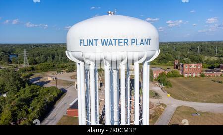 Tour d'eau de Flint, usine d'eau de Flint, Flint, Michigan, États-Unis Banque D'Images