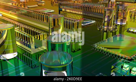 Carte de circuit imprimé de l'uc de la puce d'ordinateur. Technologie de l'information concept 3D style 3D rendu Banque D'Images