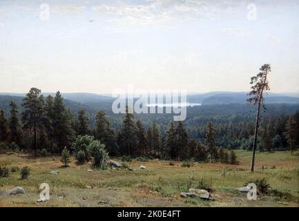 Les vues lointaines de la forêt, 1884 par Ivan Ivanovitch Shishkin (1832 - 1898); peintre de paysage russe étroitement associé au mouvement Peredvizhniki. Banque D'Images