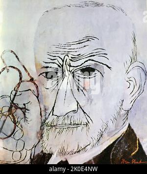 Sigmund Freud (1856 - 23 septembre 1939) neurologue autrichien et fondateur de la psychanalyse, une méthode clinique de traitement de la psychopathologie par le dialogue entre un patient et un psychanalyste. Portrait de Ben Shahn 1956. Banque D'Images