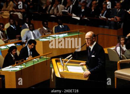 Valery Giscard d'Estaing (1926 - 2020), homme politique français qui a été président de la France de 1974 à 1981, a vu s'adresser aux Nations Unies en 1978. Banque D'Images