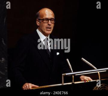 Valery Giscard d'Estaing (1926 - 2020), homme politique français qui a été président de la France de 1974 à 1981, a vu s'adresser aux Nations Unies en 1978. Banque D'Images