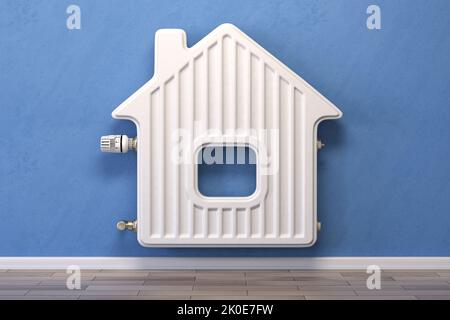 Radiateur de chauffage domestique sous forme de maison. 3d illustration Banque D'Images