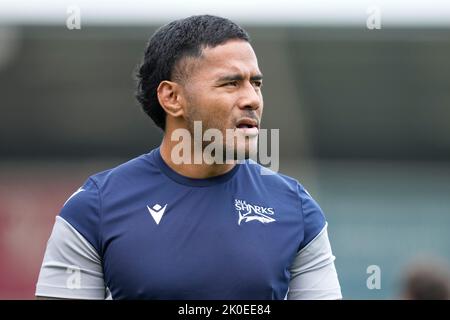 Eccles, Royaume-Uni. 20th mai 2016. Sale Sharks Manu Tuilagi se réchauffe avant le match de Premiership Gallagher sale Sharks vs Northampton Saints au stade AJ Bell, Eccles, Royaume-Uni, 11th septembre 2022 (photo de Steve Flynn/News Images) à Eccles, Royaume-Uni, le 5/20/2016. (Photo de Steve Flynn/News Images/Sipa USA) crédit: SIPA USA/Alay Live News Banque D'Images