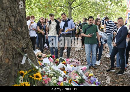 Les personnes qui se sont garantes de la Reine le jour 3 après le décès de sa Majesté la Reine à Buckingham Palace, Londres, Royaume-Uni, 11th septembre 2022 (photo d'Arron Gand/News Images) Banque D'Images