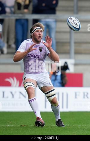 Northampton Saints Angus Scott-Young pendant le match de première vente de Gallagher Sharks vs Northampton Saints au stade AJ Bell, Eccles, Royaume-Uni, 11th septembre 2022 (photo de Steve Flynn/News Images) Banque D'Images