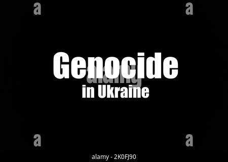 Génocide en Ukraine. L'inscription signifie la mort et le malheur fait blanc sur noir. Cataclysme mondial. Intervention avec l'aide de l'armée Banque D'Images